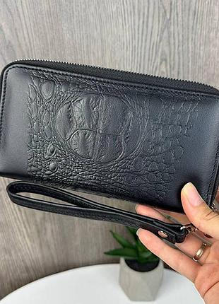 Чоловічий шкіряний клатч портмоне рептилія на 2 відділи, гаманець барсетка натуральна шкіра