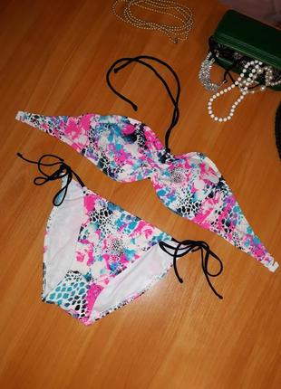 Трендовый купальник бандо на завязках раздельный женский купальник george