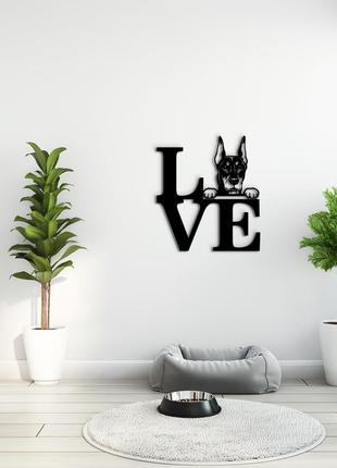 Панно love доберман 40x45см - картины и лофт декор из дерева на стену.