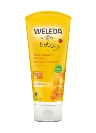 Дитячий шампунь-гель для тіла та волосся weleda baby body wash & shampoo з календулой, 200 мл