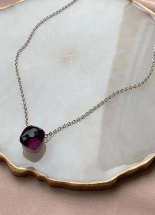 Помелато підвіска посрібнена з квадратним каменем бузкового кольору