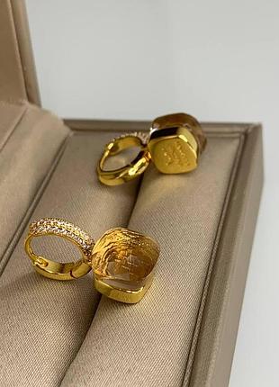 Помеллато серьги позолота 750 с крупным медово-янтарным кристаллом / винтаж