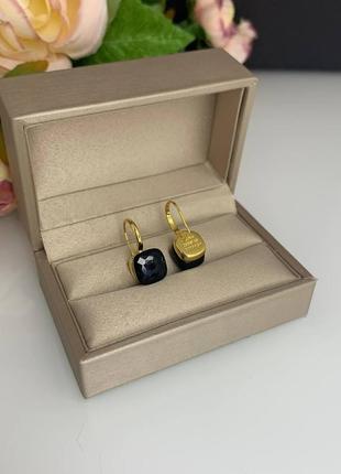 Серьги помеллато / черный граненный кристалл под агат / сережки с черным камнем / позолота, огранка инфинити