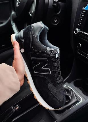 Мужские кроссовки new balance 574 черные на белой подошве