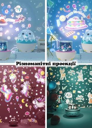 Ночник детский проектор музыкальный пингвин космос, звезды, единорог на пульте...