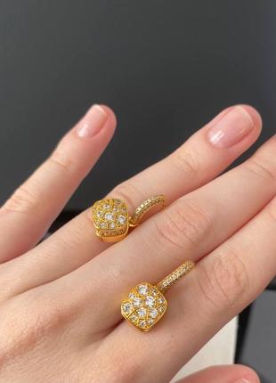 Серьги помеллато италия на английском замочке, позолота (лимонное золото 750) с цирконами / винтажные сережки