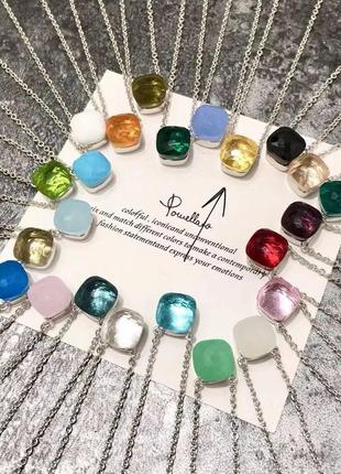 Помеллато подвеска цепочка серебро 925 с желтым камнем  / серебряная цепочка с кулоном желтым кристаллом