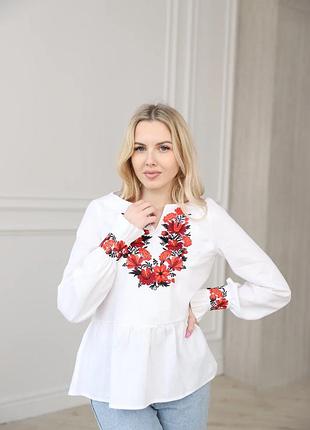 Жіноча ошатна блузка — вишиванка "соломія", бязь, р. s.m.l.xl.2xl біла