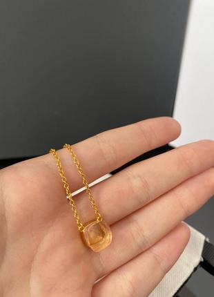 Цепочка позолота (лимонное золото)  помеллато италия с персиковым камнем / цепочка с желтым кристаллом