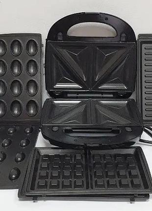 Электрогриль мультимейкер rainberg rb-5408 4в1 орещница бутербродница бельгийская вафля гриль 2200 вт