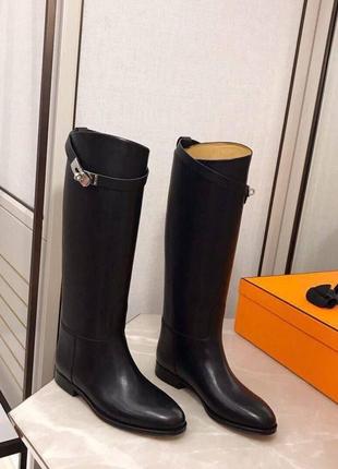 Сапожки сапоги в стиле hermes черные высокие