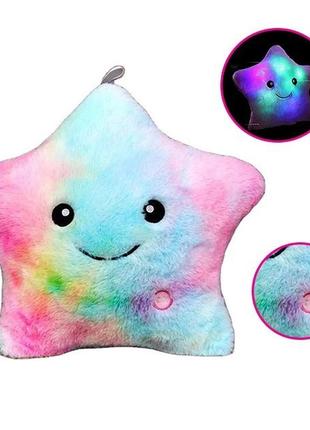 Плюшевая подушка для девочек звезда игрушка с лэд подсветкой christmas star 35 см разноцветная