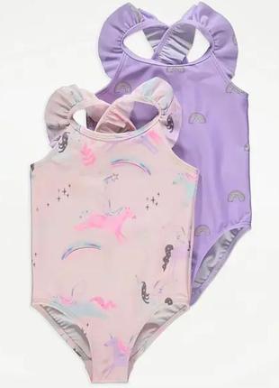 Купальник суцовый сиреневый и розовый эдинороги george 86, 92, 98, 104см