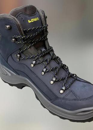 Черевики чоловічі трекінгові lowa renegade gtx mid 45 р, колір синій (dark blue/lime), гірські трекінгові черевики