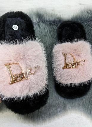 Тапочки хутряні жіночі пудрові 4534_2