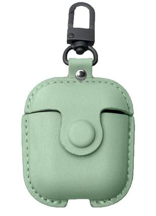 Шкіряний футляр leather bag для навушників airpods зелений1 фото