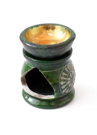 Аромалампа из натурального камня агальматолит зелёная лампа для ароматического масла