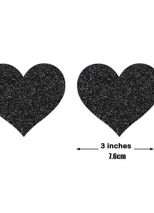 Наклейки на груди сердечка з блискітками 8 на 7 см чорний