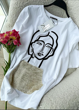 🔥wow sale🔥футболка овер дівчина з сережкою zara розмір s. m.  оригінал