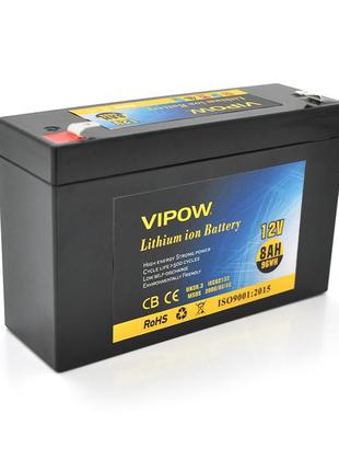 Акумуляторна батарея літієва vipow 12 v 8ah з елементами li-ion 18650 з вбудованою вмs платою, (3s4p)