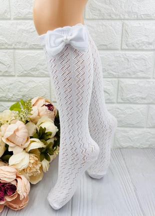 Білі нарядні підколінники гольфи з бантиком та узором для дівчинки турецькі