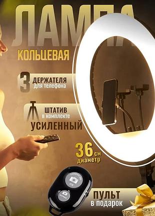 Кільцева лампа led-лампа rl-14 36 см з 3 тримачами пультом дк селфі- кнопкою та посиленим штативом