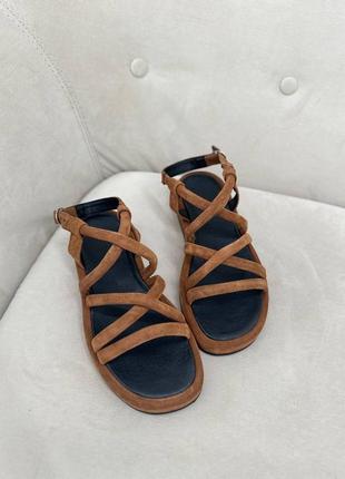Босоножки сандали натуральный замша коричневые рыжие  дутые10 фото