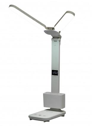 Лампа настільна світлодіодна з годинником і сенсорним керуванням, білий