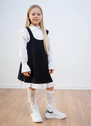 Чорний сарафан для дівчинки шкільний для школи з рюшами