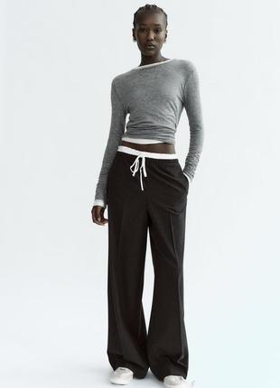 Брюки палаццо з подвійним білим поясом zara