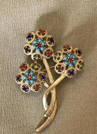 Брошка з кристалами матове золото