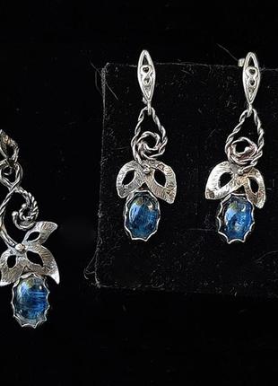 Природні кіаніти - срібний комплект-трійка8 фото
