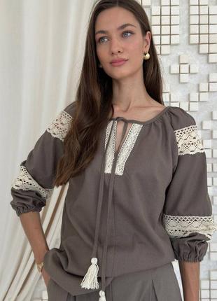Блузка льон мережка