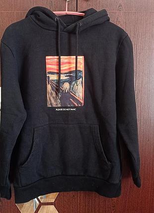 Чоловіча чорна толстовка, теплий світшот oversize, натуральний котон
