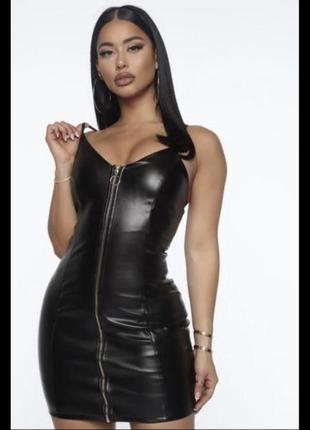 Кожаное платье платье с замком стрейч в стиле polly