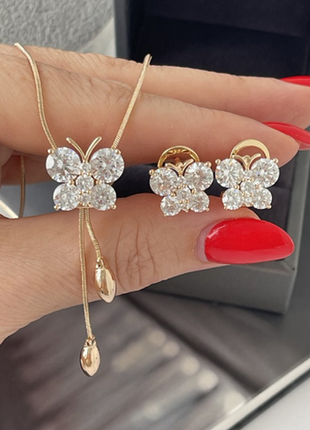 Позолочений набір, медзолото, сережки, підвіска краватка