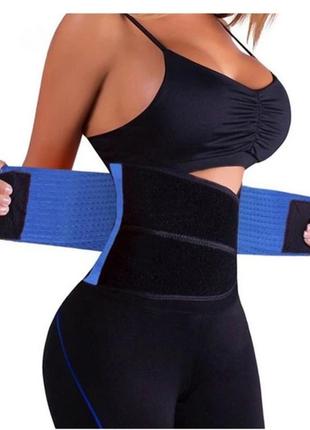 Пояс для схуднення на липучці hot shapers belt power стягувальний чорно-синій, розмір xxl