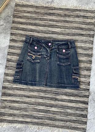 Vintage y2k mini skirt винтаж женская мини юбка юбка короткая джинсовая в стиле размер s