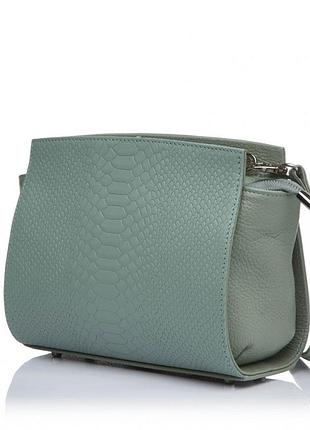 Сумка женская из натуральной кожи серо-зеленая vito torelli 1083 4081/1097 с питоном
