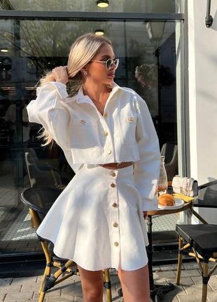 Джинсовий костюм  піджак вкорочений і спідниця