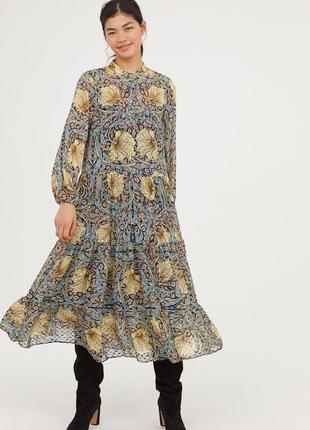 Шифоновое широкое платье макси с принтом william morris &amp; co. x h&amp;m