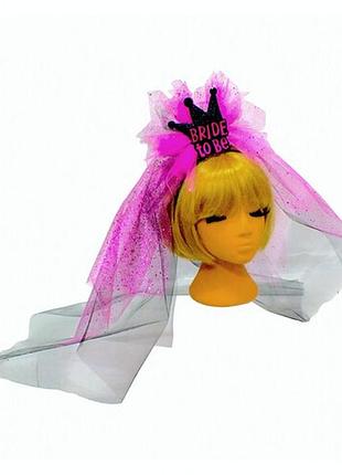 Коронка на обручі bride to be з чорно малиновою фатою