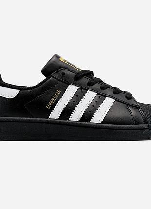Женские кроссовки адидас суперстар черные / adidas superstar core black white