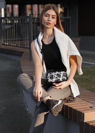 Сумка женская из натуральной кожи черная с белым vito torelli 1094 1718/1000