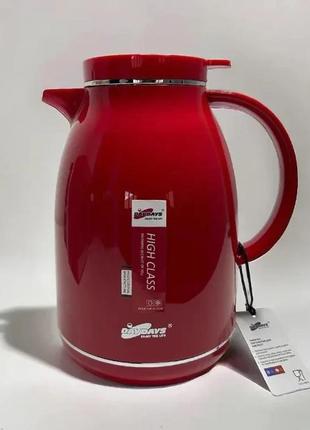 Чайник термос для напитков со стеклянной колбой на 1,5 л 29150 красный