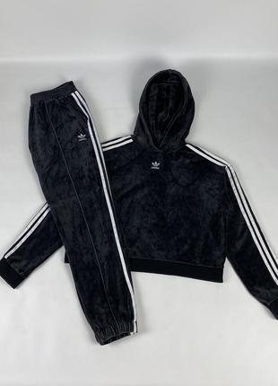Вельветовий спортивний костюм adidas originals velor velvet dz8318 dz8319 жіночий розмір 8 10 m сірий