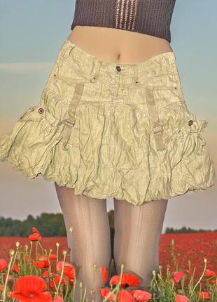 Vintage y2k cargo linen plated skirt3 фото