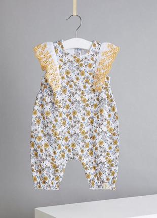 Ромпер george 9-12 мес. 74/80 на девочку летний комбинезон комбез песочник классный красивый с рюшиками штаны цветочки прошва человечек