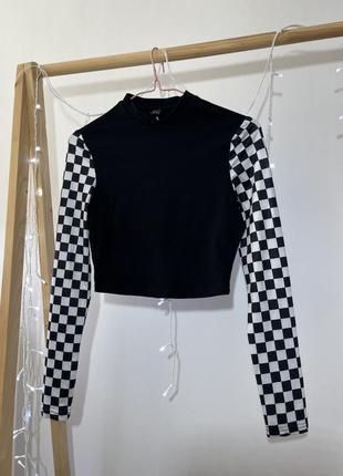 Кроп топ топік кофта на довгий рукав в шахматну клітинку клетку