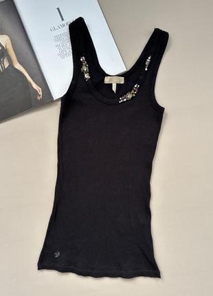 Черный топ майка в рубчик